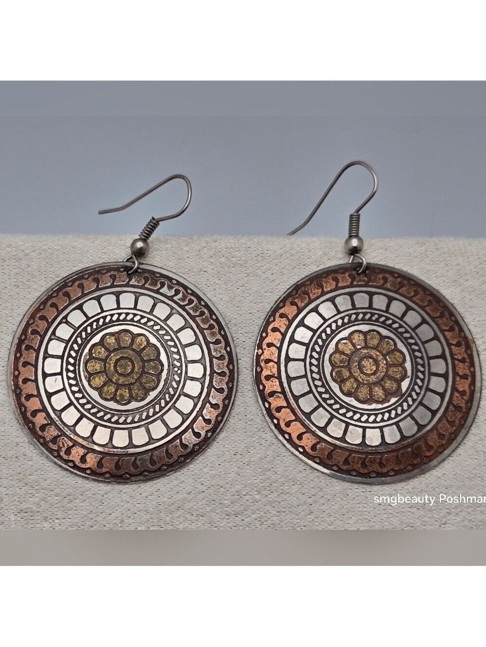 ✨2/$10✨ Round Oriental-Style Earrings Handmade Artisanal Dangle Cooper Gold